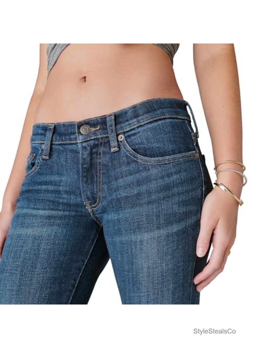 Mid Rise Easy Rider Bootcut Jeans Button Closure Casual Denim - Picture 5 of 6